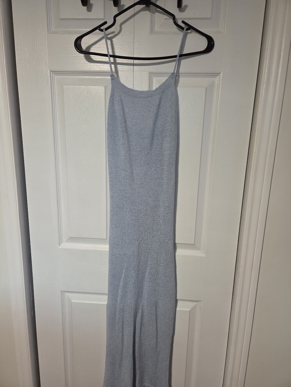 Light Blue Women's Knit Dress with Spaghetti Straps